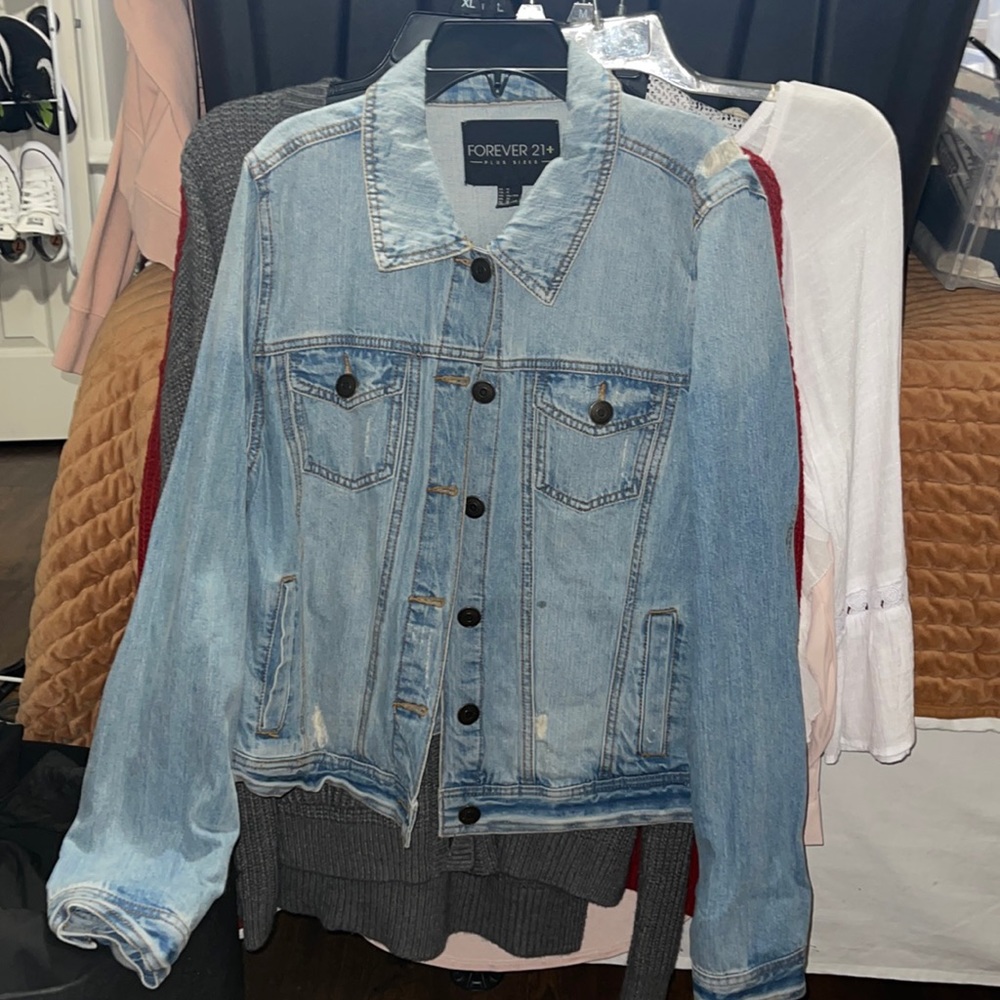 Distressed womens jean jacket
